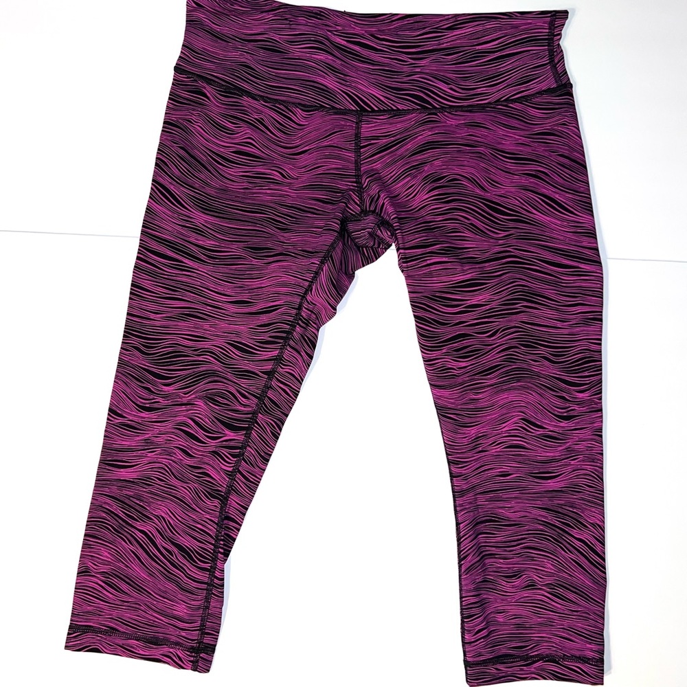 Lululemon Wunder Under Crop Leggings Life Lines Polar Pink Black Womens Sz 12